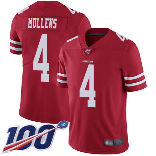 San Francisco 49ers Limited Red Men Nick Mullens Home NFL Jersey #4 100th Season Vapor Untouchable